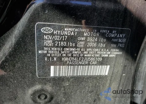 2018 Hyundai Elantra Sel z USA, uszkodzony, nr VIN KMHD84LF2JU586109